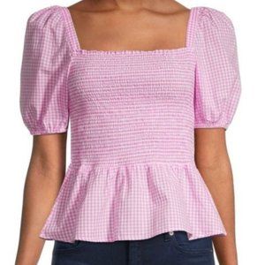 NWT French Connection gingham Artina SS Smocked Top